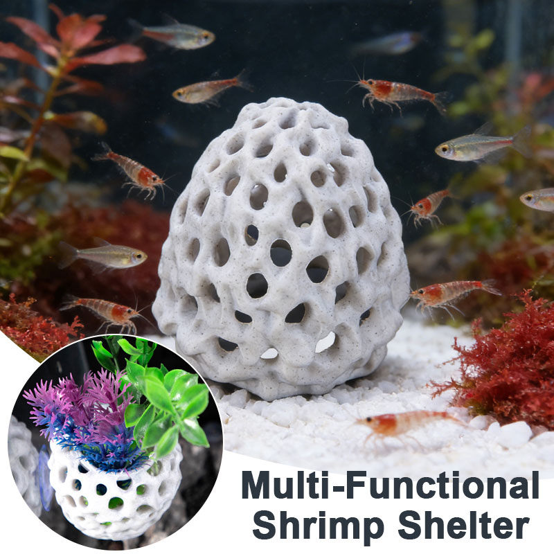 Aquarium Fish Hiding Spot - บ้านกุ้งในตู้ปลา 1 ชิ้น ถ้ำขนาดเล็กแบบมีรูพรุน บ้านปลากัด ที่หลบซ่อนสำหรับปลา