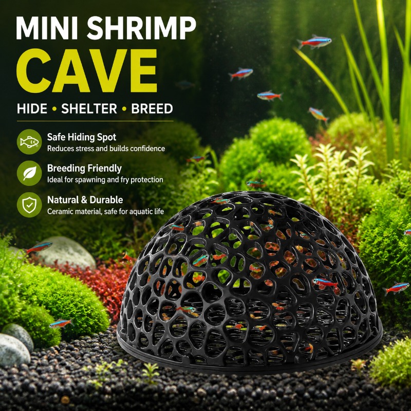 Aquarium Fish Hiding Spot - ถ้ำกุ้งเซรามิกขนาดเล็กแบบมีรูพรุน บ้านปลากัด ที่หลบซ่อนสำหรับปลาในตู้ปลา ที่พักอาศัยสำหรับเพาะพันธุ์ สำหรับตกแต่งตู้ปลาในน้ำจืด
