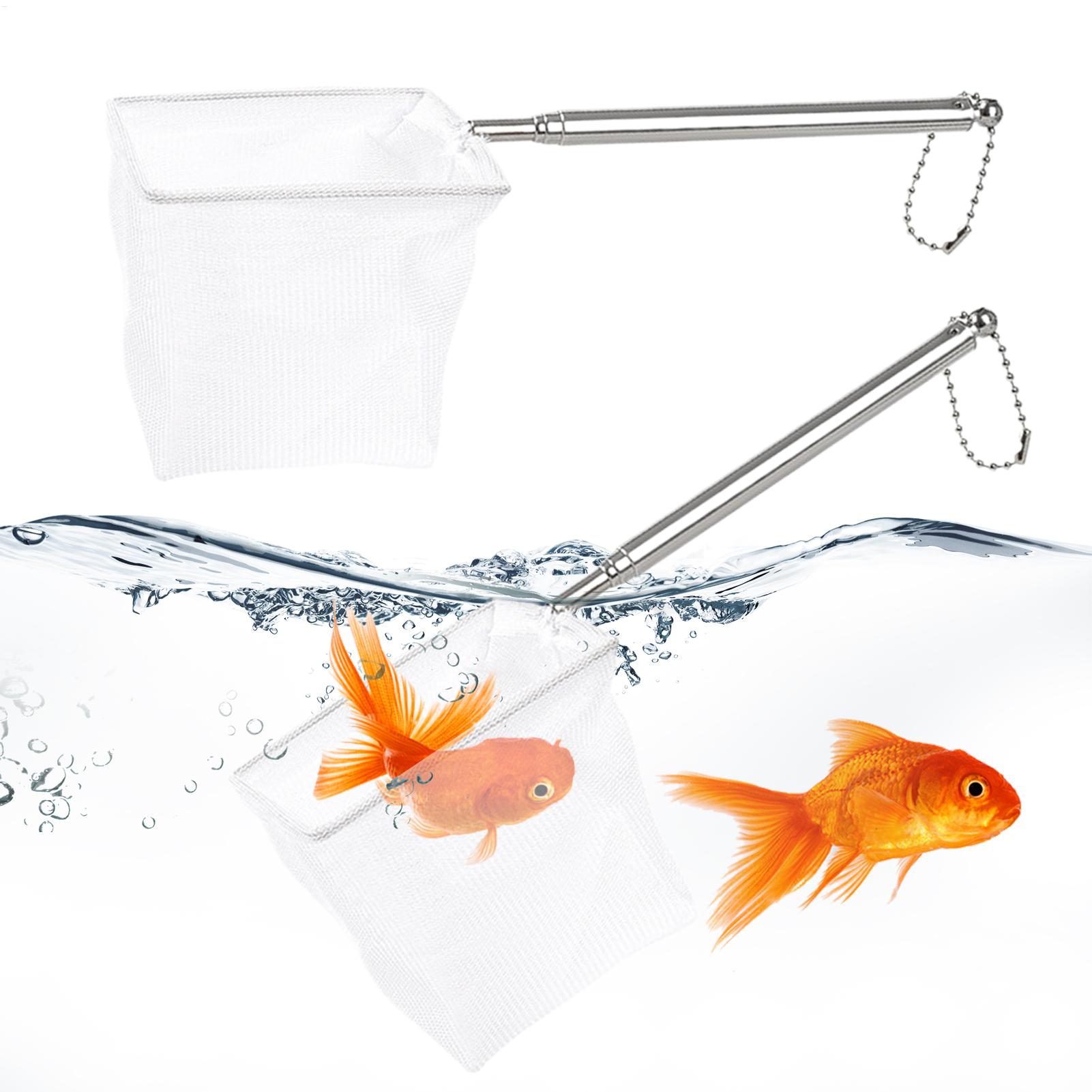 Aquarium Fish Net Small - ชุดอุปกรณ์ตกปลา 2 ชิ้น ตาข่ายดักปลาขนาดเล็ก ด้ามจับยืดหดได้ ทำจากสแตนเลส