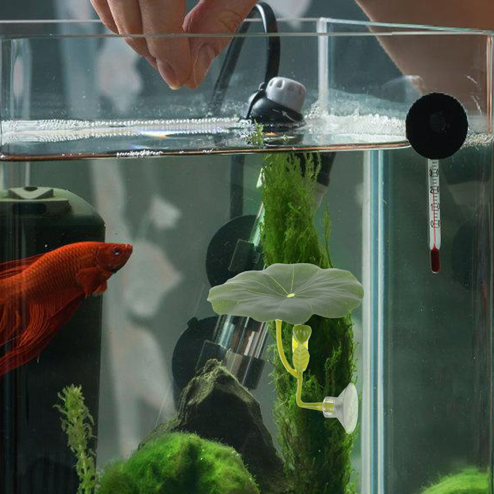 Aquarium Fish Hiding Spot - ใบบัวเทียมสำหรับปลาเบต้า 2 ชิ้น ใบบัวจำลองเสมือนจริง จุดพักผ่อนสำหรับปลาในตู้ปลา ใช้สำหรับซ่อนตัวและเพาะพันธุ์ในตู้ปลา